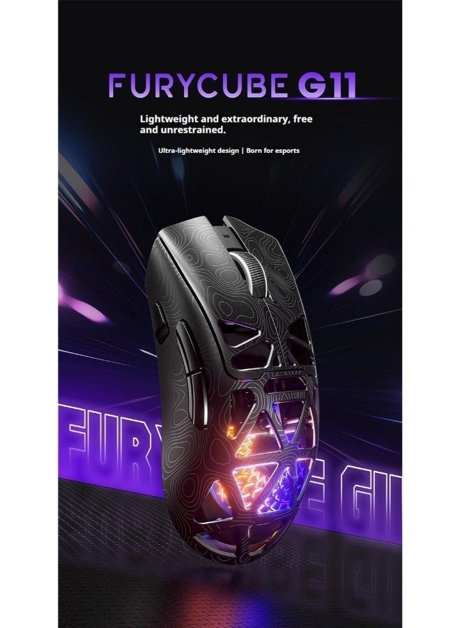 مكعب غاضب فأرة الألعاب اللاسلكية FURYCUBE G11 - تصميم خفيف الوزن مع هيكل فارغ، مزودة بحساس PAW3311، تعمل بتقنية البلوتوث وثلاثة أوضاع، بوزن 67 جرام فقط، وبدقة قصوى تصل إلى 22,000 DPI مع إضاءة خلفية RGB. - Image 3